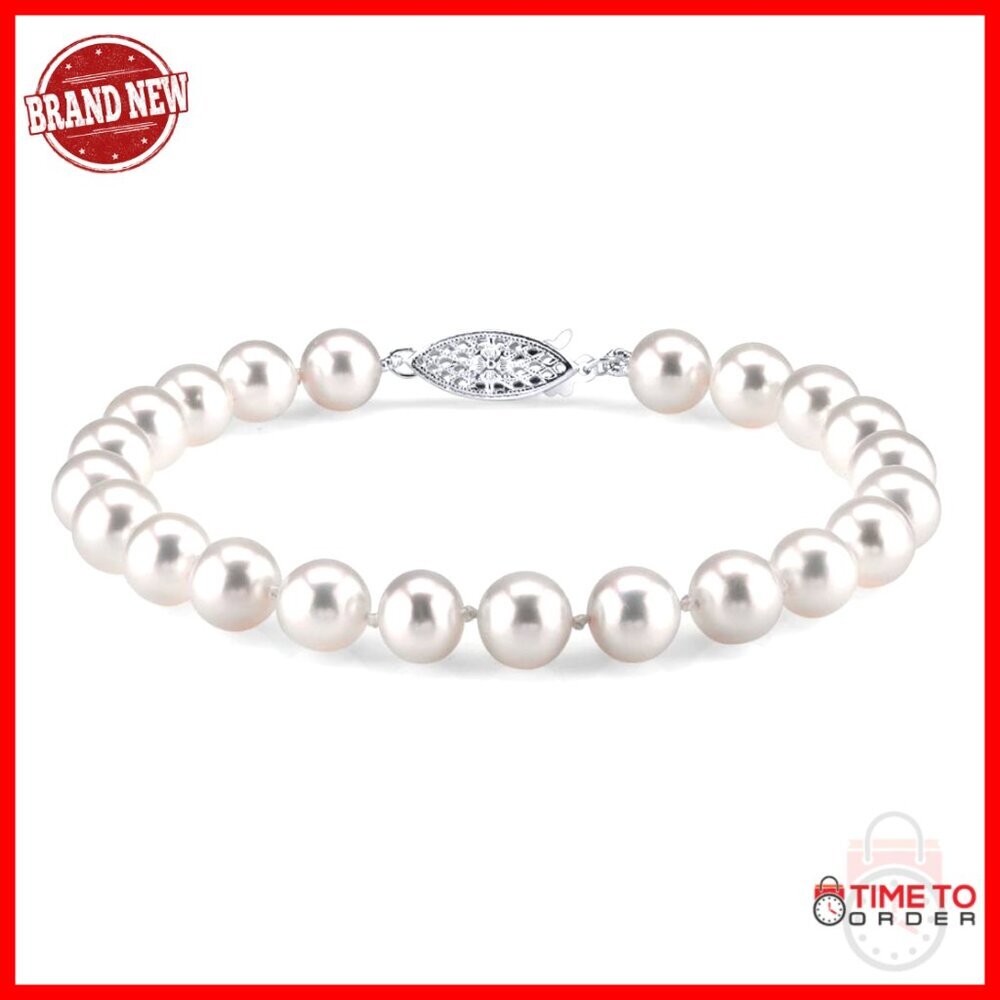 7mm Cultured Freshwater Pearl Bracelet 14k Gold Plated Sterling Silver